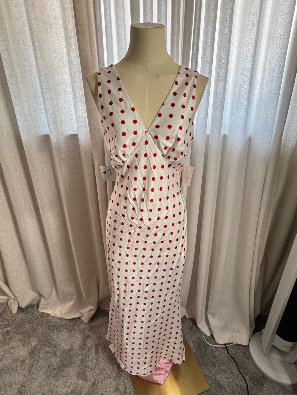 Double Zero White Midi Dress with Red Polka Dots